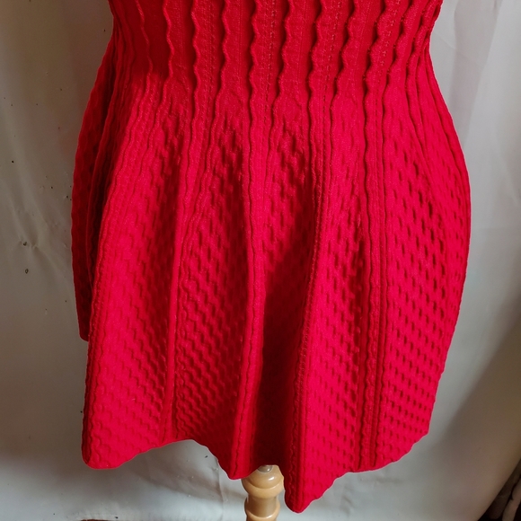 BEBE red cocktail a-line dress used once for a shoot. Lettuce stitching - Picture 8 of 12